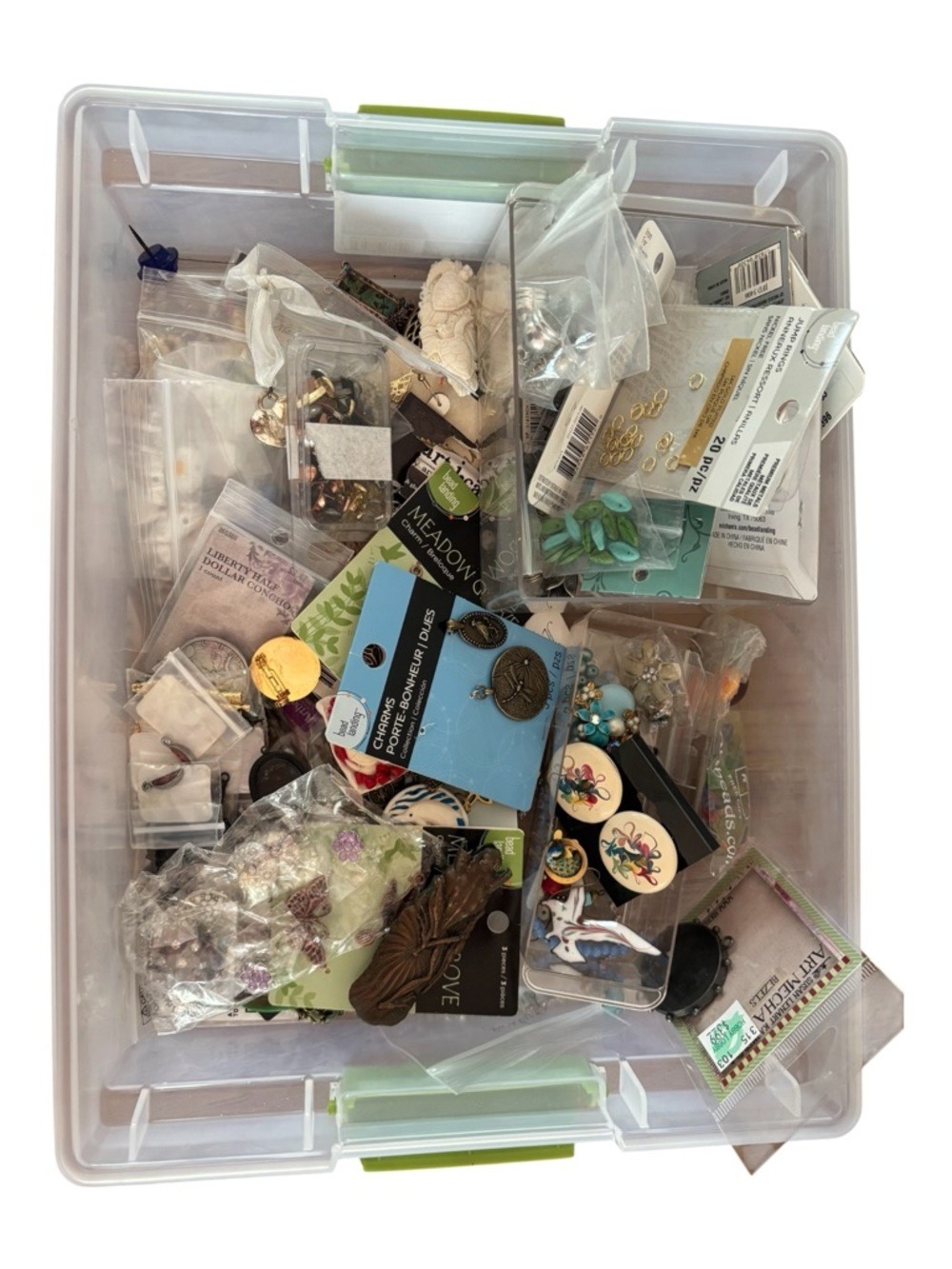 VTG JEWELRY MAKER SUPPLIES LOT NOVELTY BEADS CHARMS CONNECTORS FASTENERS MORE